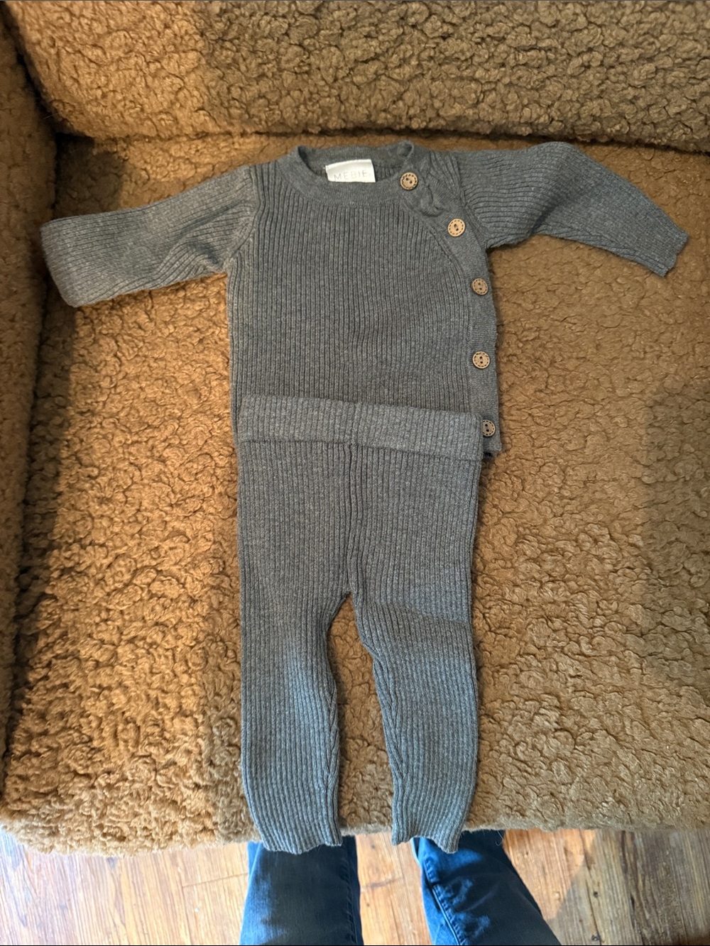 Baby Knit Button-Front Matching Set in Gray